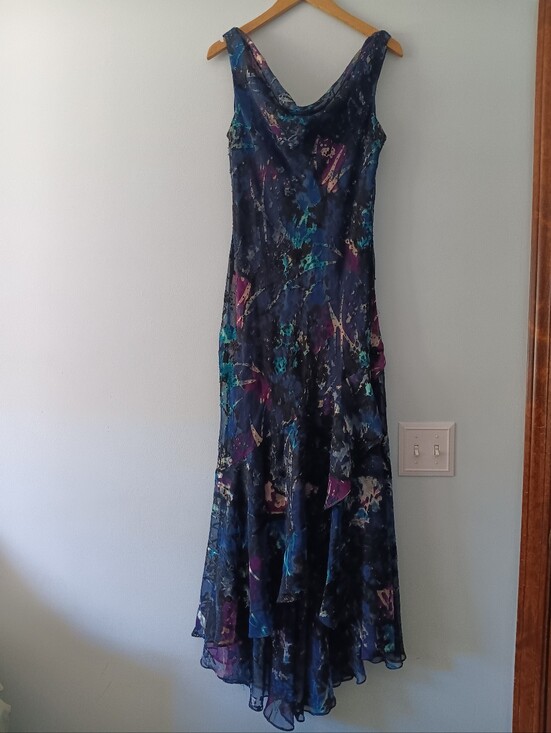 Alex Evenings Dresses & Skirts - Vtg Alex Evenings Burnout Sequin Beaded Ruffle Bottom Maxi Cowl Neck Dress 10